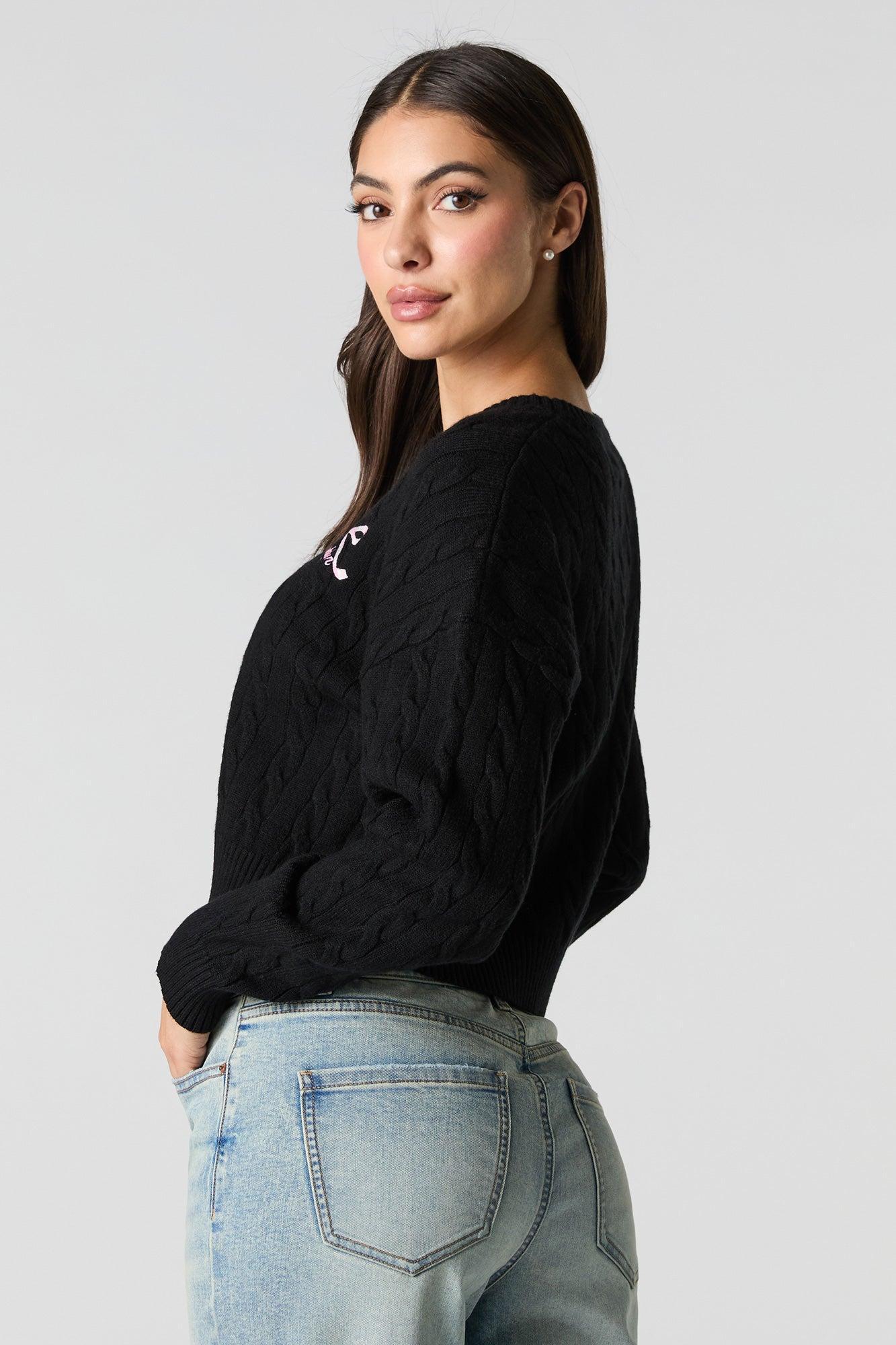 Embroidered Cable Knit Cropped Sweater Female Product Image