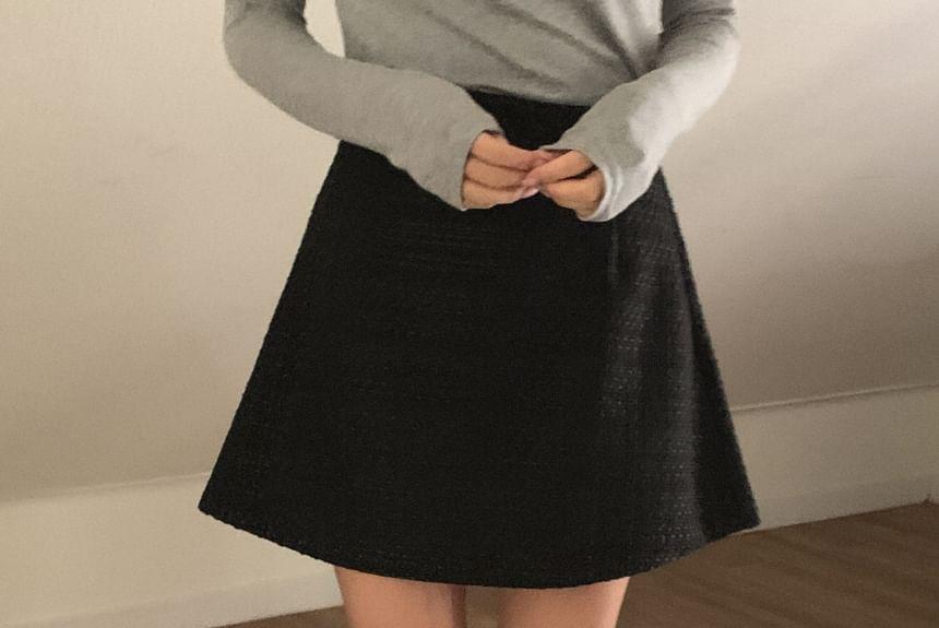 High Waist Tweed Mini A-Line Skirt Product Image