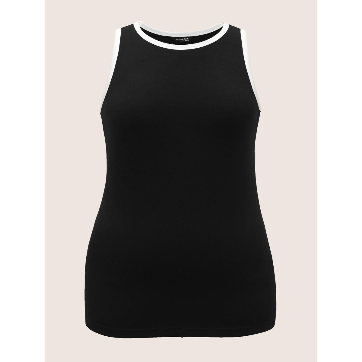 Plus Size Round Neck Contrast Trim Tank Top Women Black Casual Contrast Round Neck Everyday Tank Tops Camis BloomChic 22-24/3X Product Image