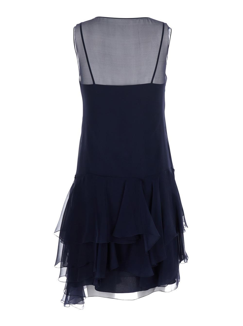 ALBERTA FERRETTI Blue Dress With Thin Straps And Ruffles In Silk Woman Product Image