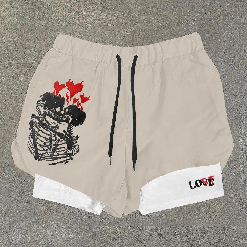 Sopula Your Lost Without Me X Skull Print Graphic Double Layer Men's Gym Shorts Product Image