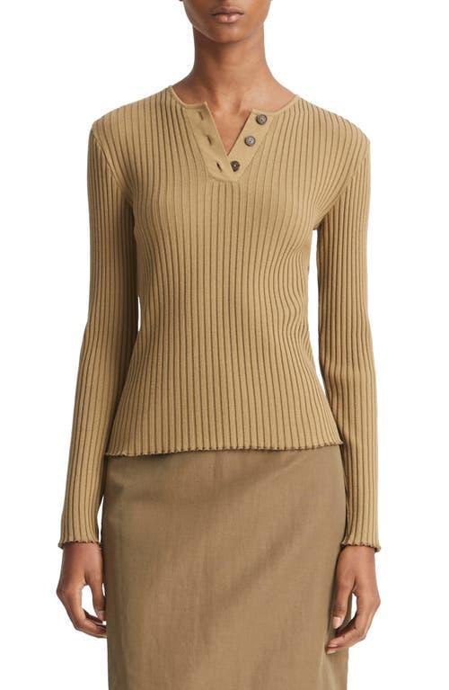 Rib-Knit Long-Sleeve Henley Top Product Image