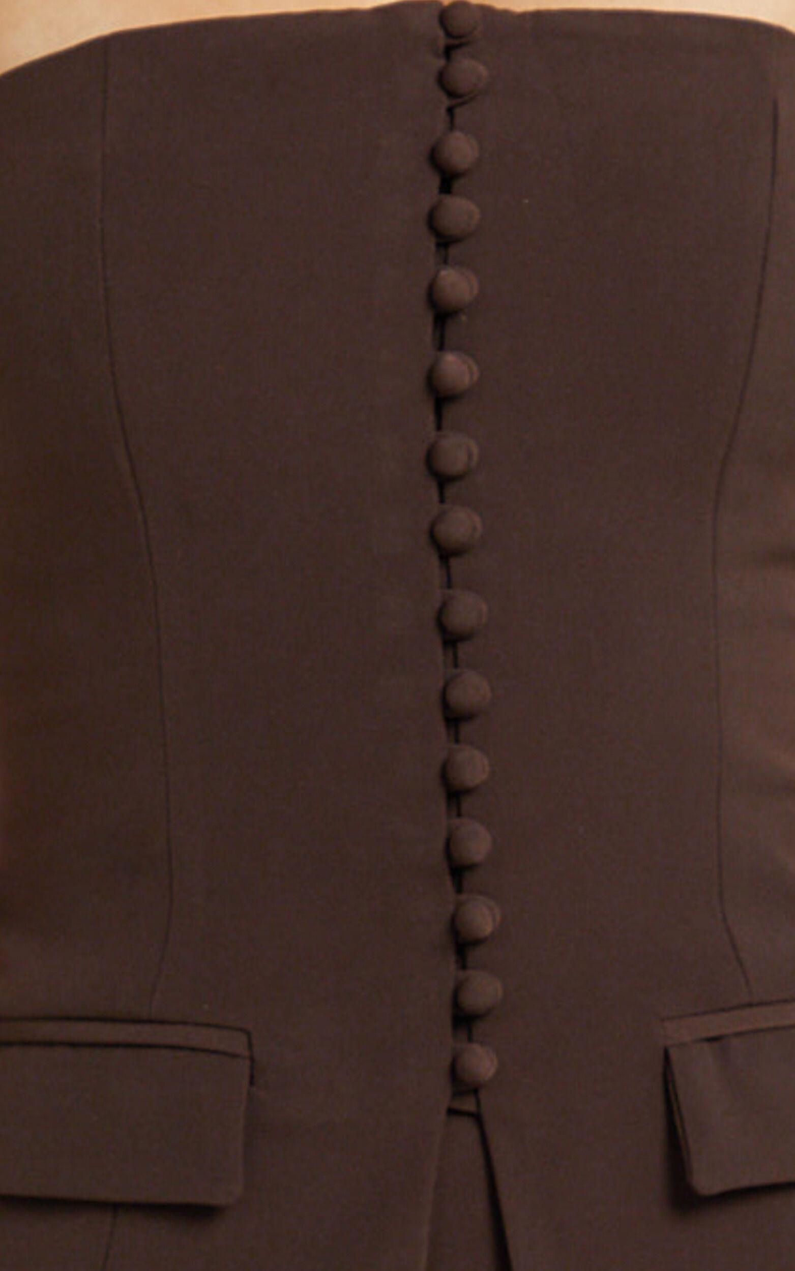 Monroe Two Piece Set - Strapless Button Down Longline Vest Top and High Waisted Mini Skirt in Chocolate Product Image