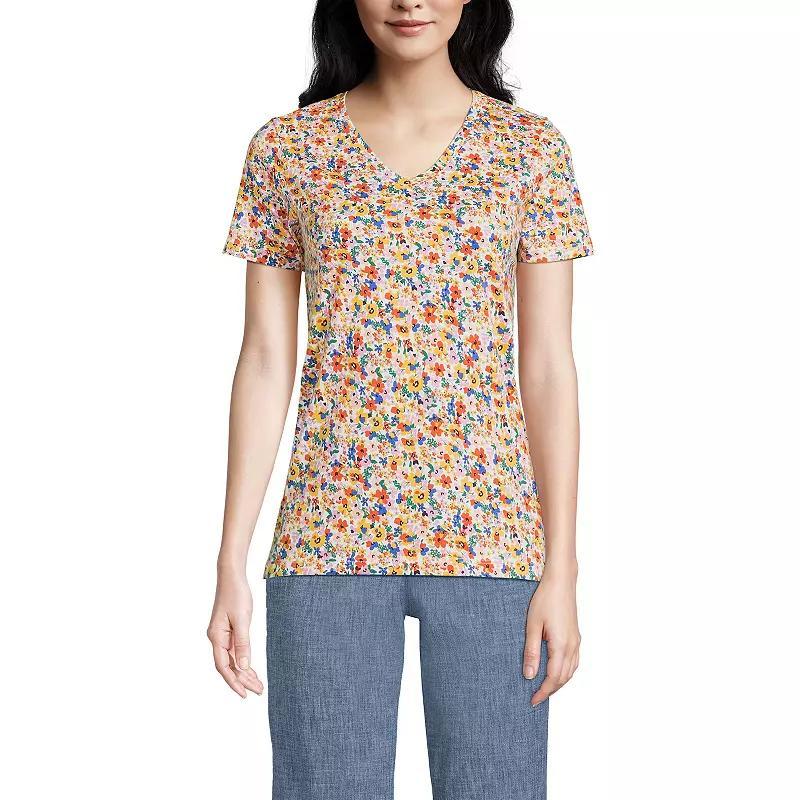 Women's Lands' End Relaxed-Fit Supima Cotton V-Neck Tee, Size: XS, Ivory Blue Flowers Product Image