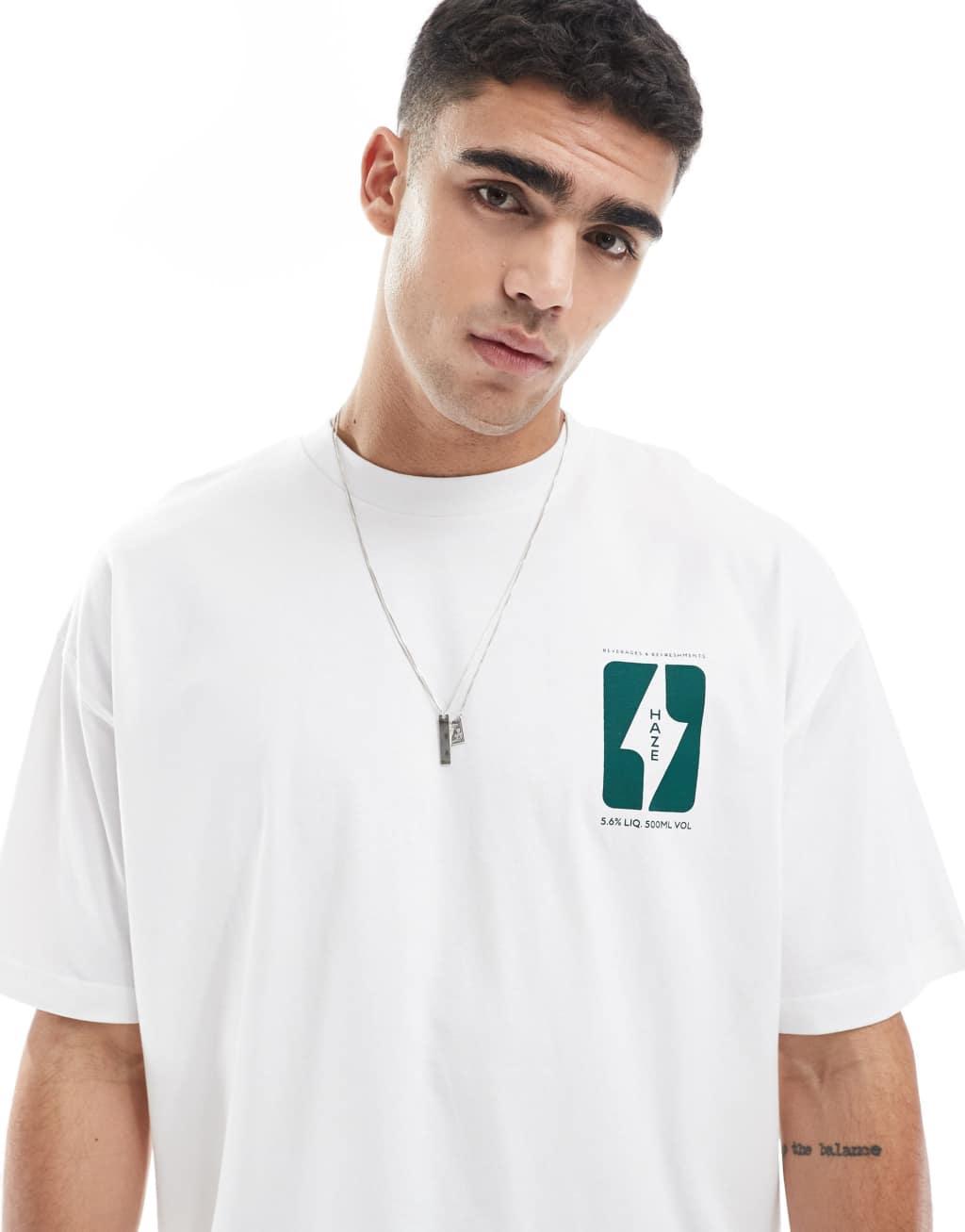 ASOS DESIGN oversized t-shirt with text graphics in white Product Image