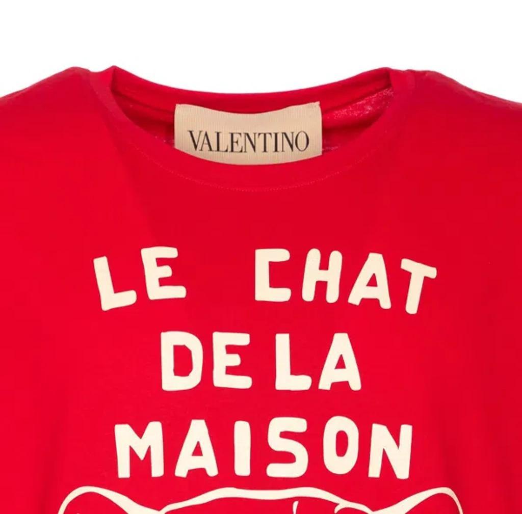 VALENTINO Graphic Print House Cat Crew Neck T-shirt In Red Product Image
