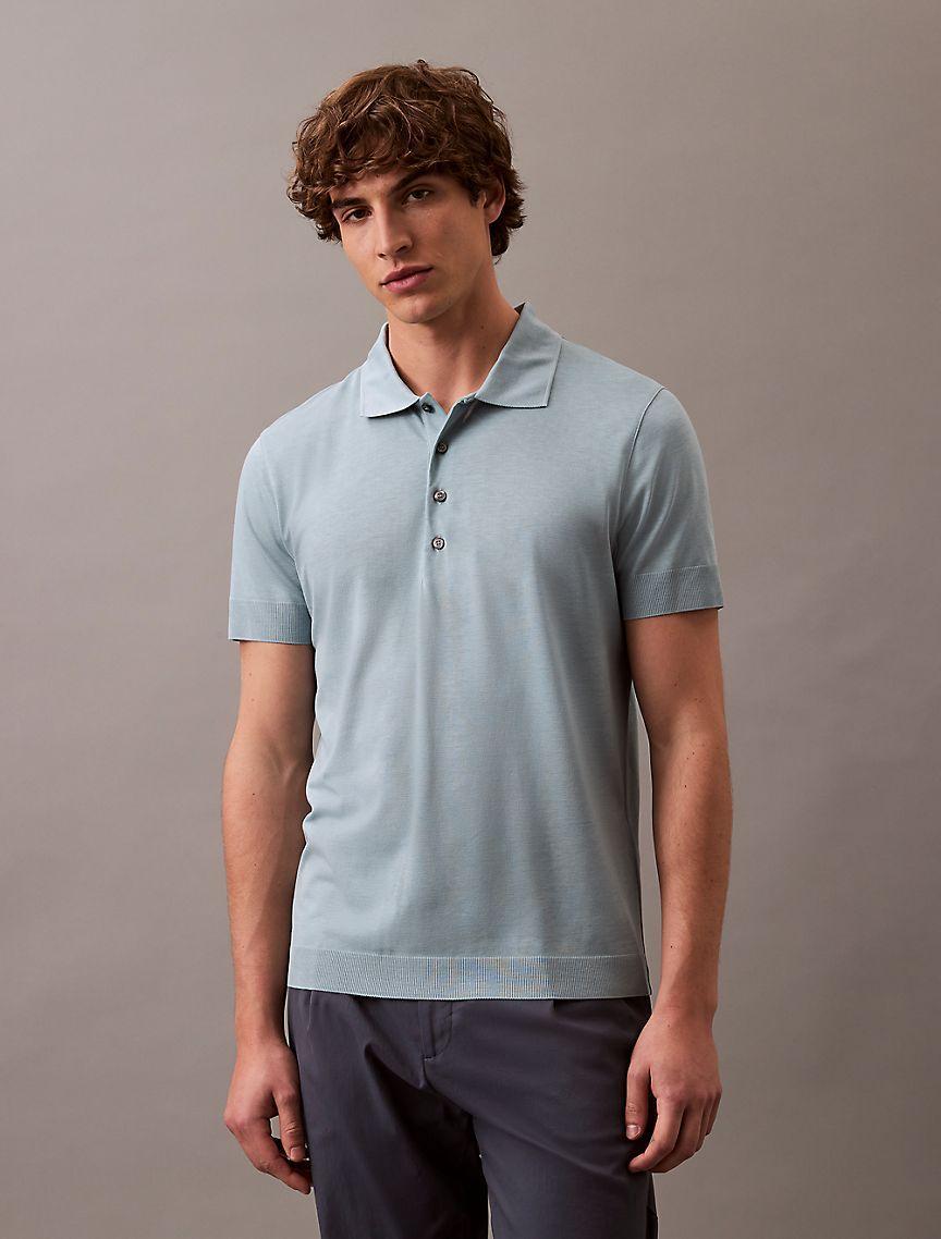 Calvin Klein Mens Fine Knit Lyocell Blend Polo Shirt - Navy Product Image