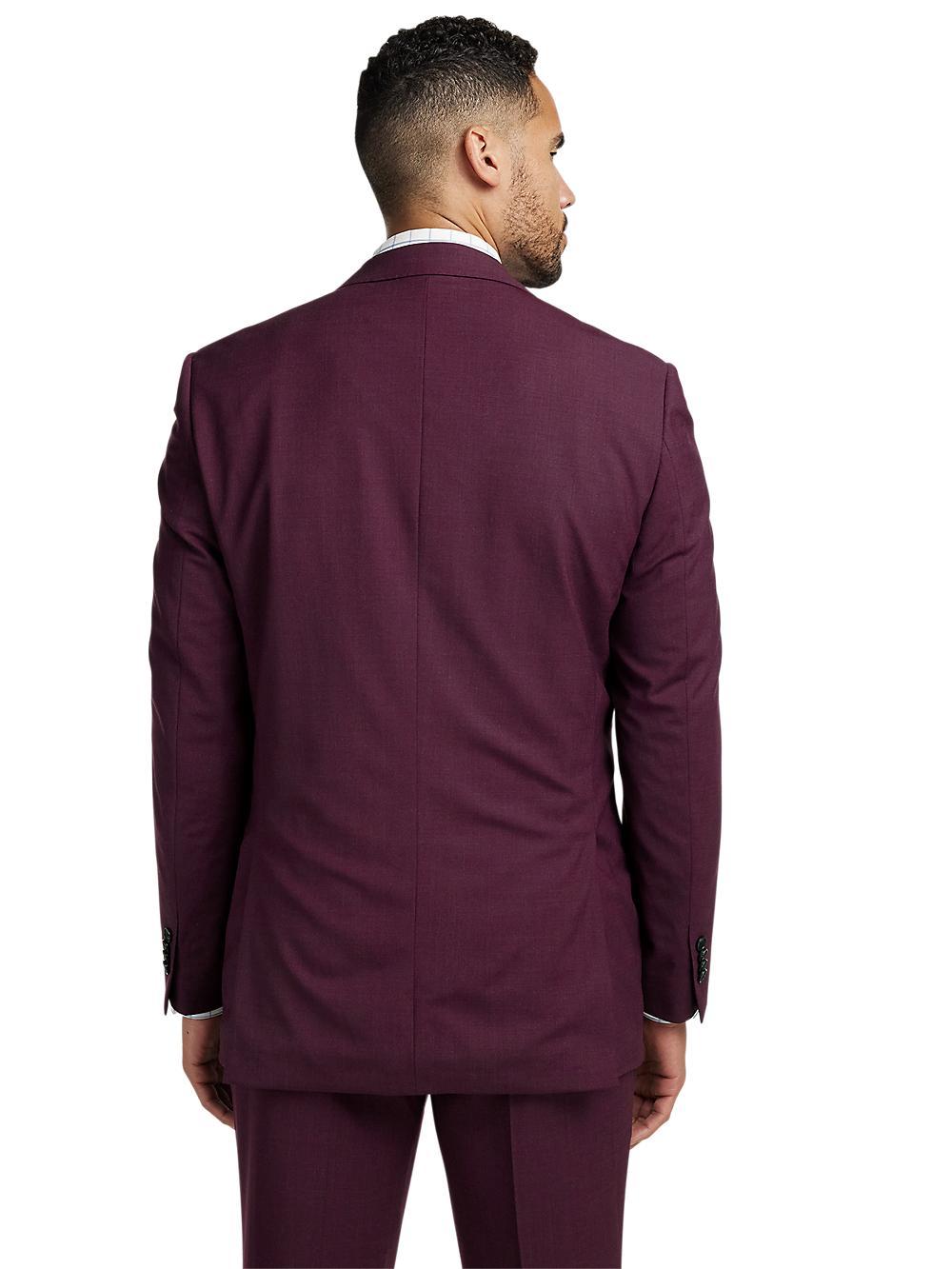 Wool Stretch Bengaline Single Breasted Peak Lapel Suit - Plum Product Image