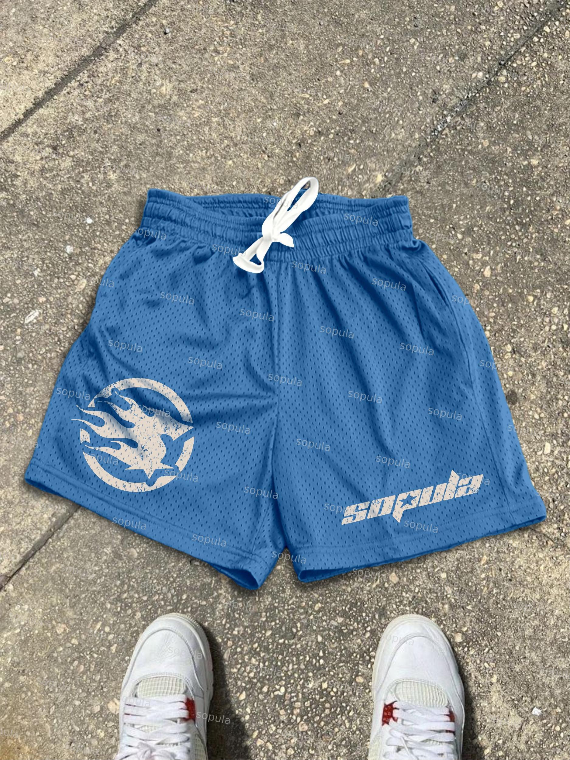 Sopula Basic Vintage Alphabet Graphic Mesh Shorts Product Image