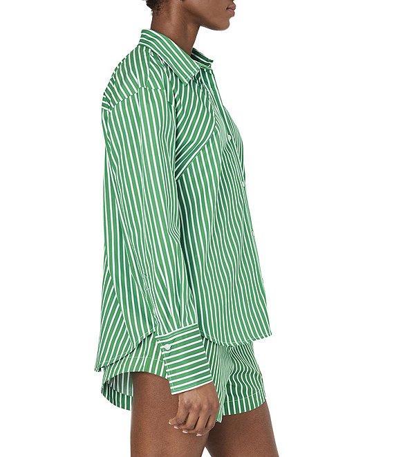 French Connection Alexis Stripe Poplin Angled Yoke Long Sleeve Oversized Shirt Product Image
