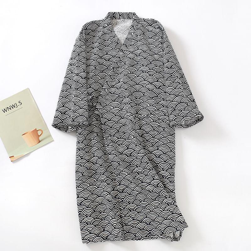 Patterned Tie Waist Kimono Pajama Robe Product Image