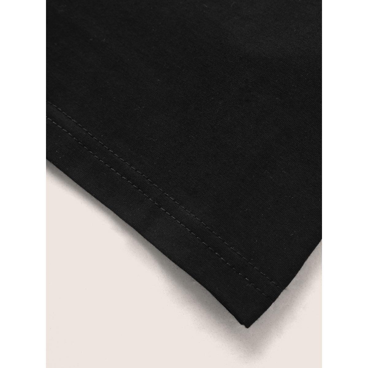 Plus Size Cotton Solid Basic Crew Neck Stretched T-shirt Black Women Basics Non Round Neck Everyday T-shirts BloomChic 12/L Product Image