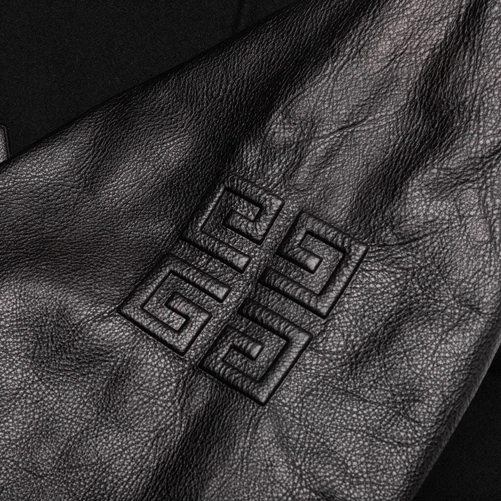 Hooded Varsity Jacket in Wool and Leather - Black Male Product Image