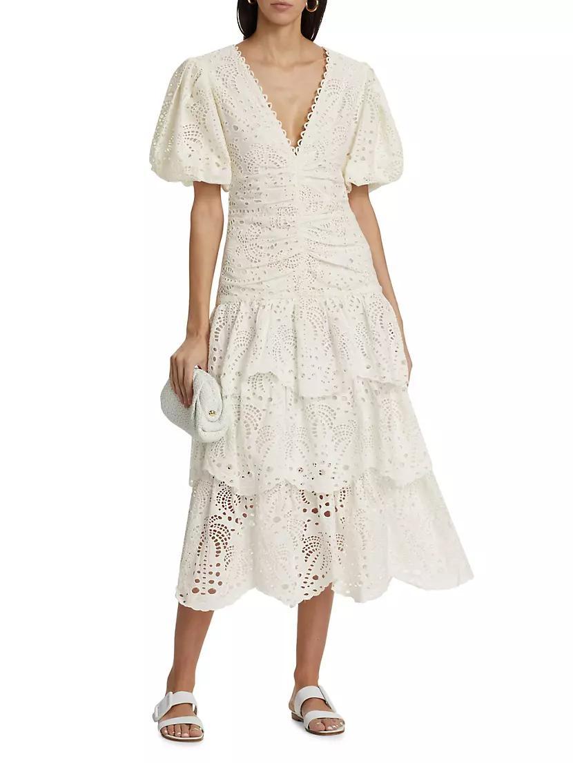 Eyelet Cotton Lace-Up Midi-Dress Product Image