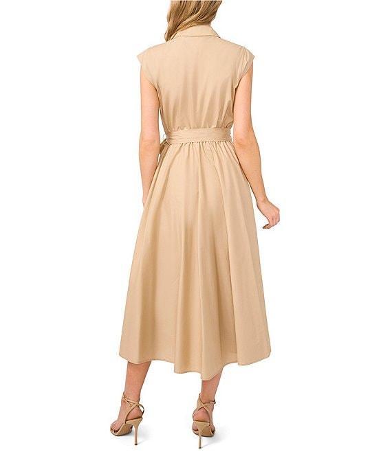 CeCe Collared Cap Sleeve Button Front Belted Shirt Midi Dress Product Image
