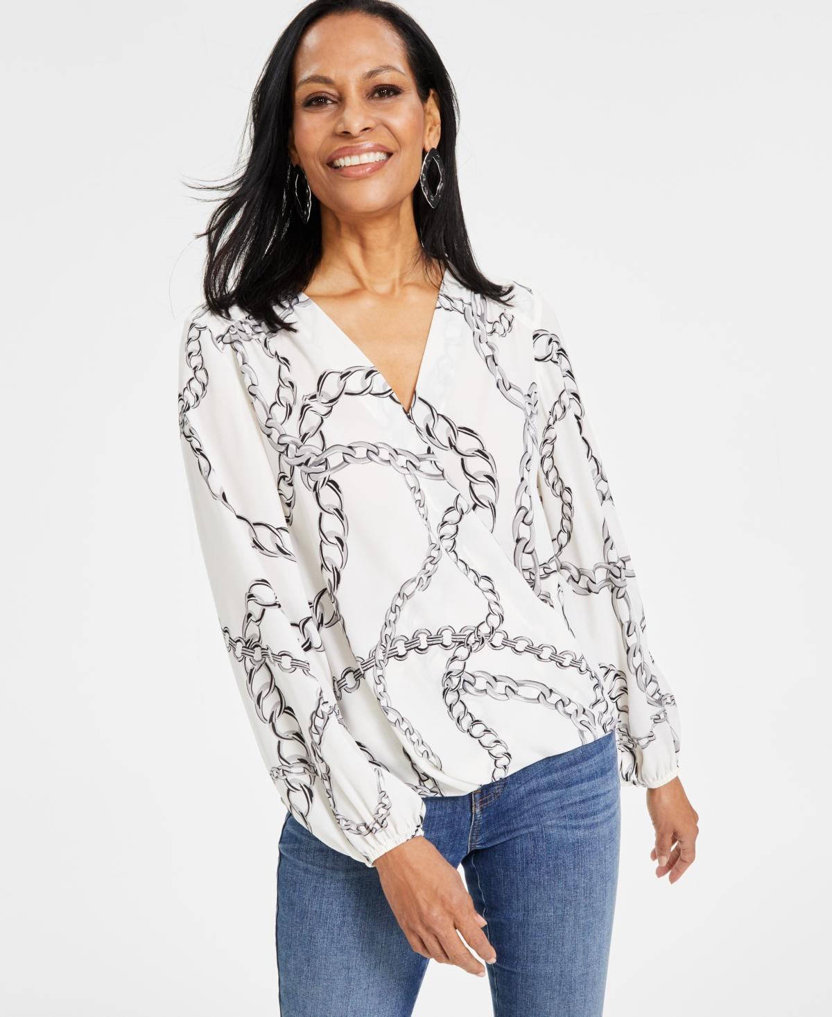 I.n.c. International Concepts Womens Printed Surplice Top, Created for Macys Product Image