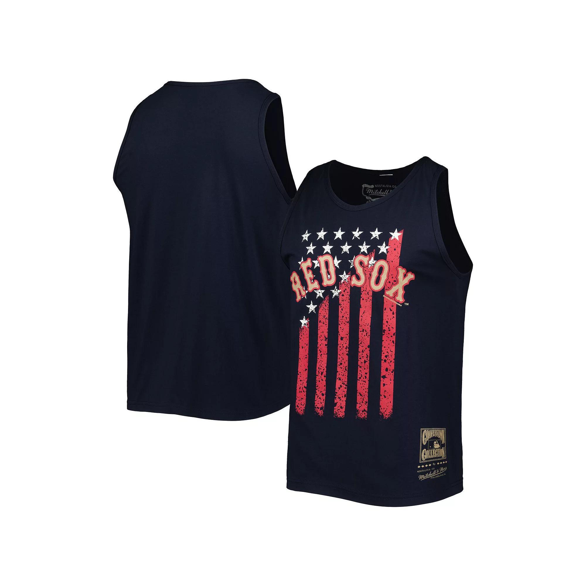 Men's Mitchell & Ness Navy Boston Red Sox Cooperstown Collection Stars and Stripes Tank Top,  Product Image