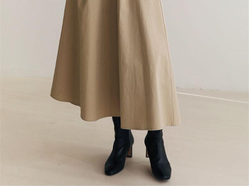 Long-Sleeve Round Neck Plain Midi A-Line Dress Product Image