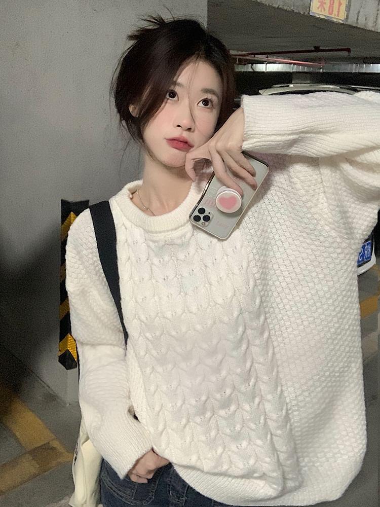 Round Neck Cable-Knit Sweater Product Image