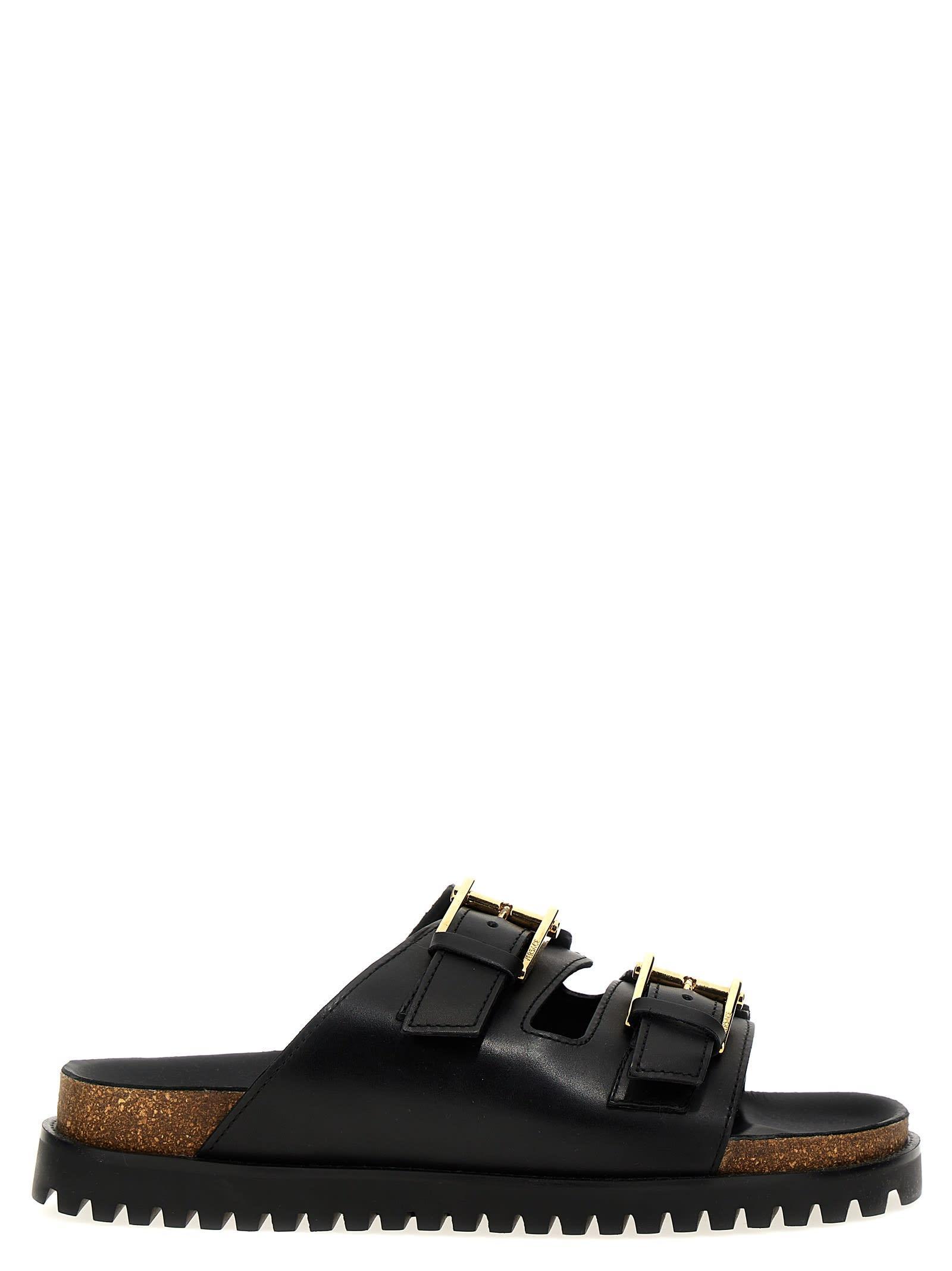 VERSACE Leather Sandals In Black Product Image