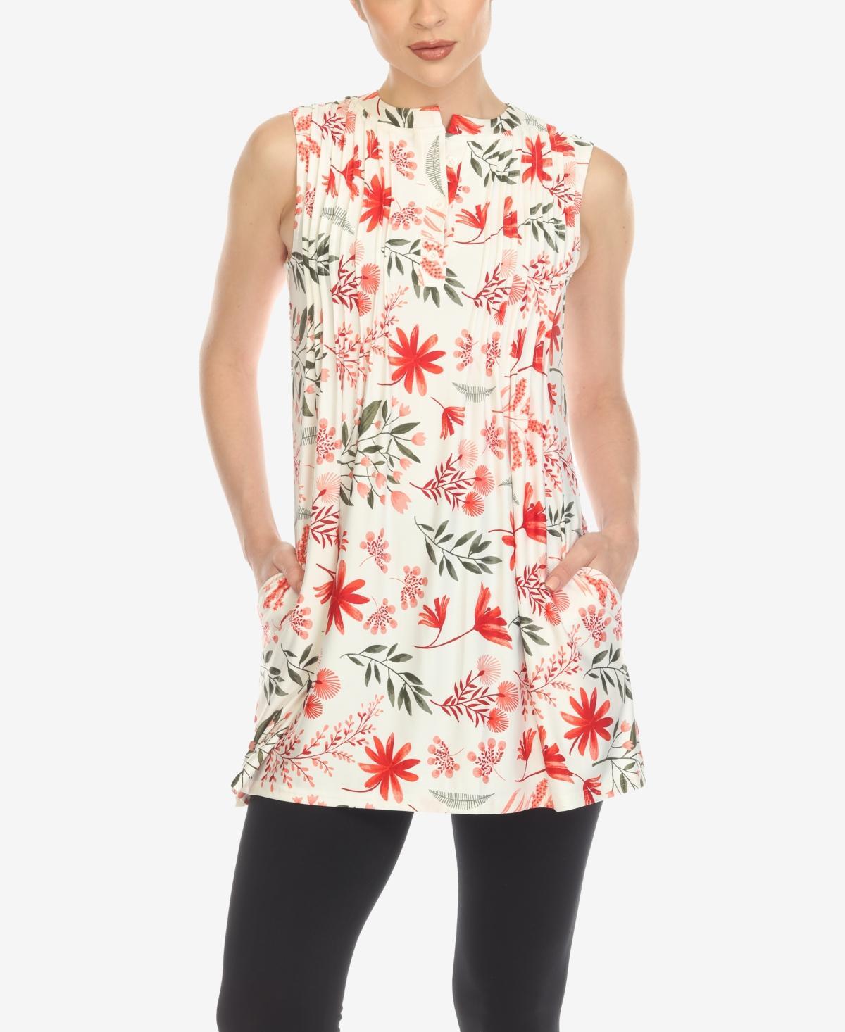 White Mark Womens Floral Sleeveless Tunic Top Product Image