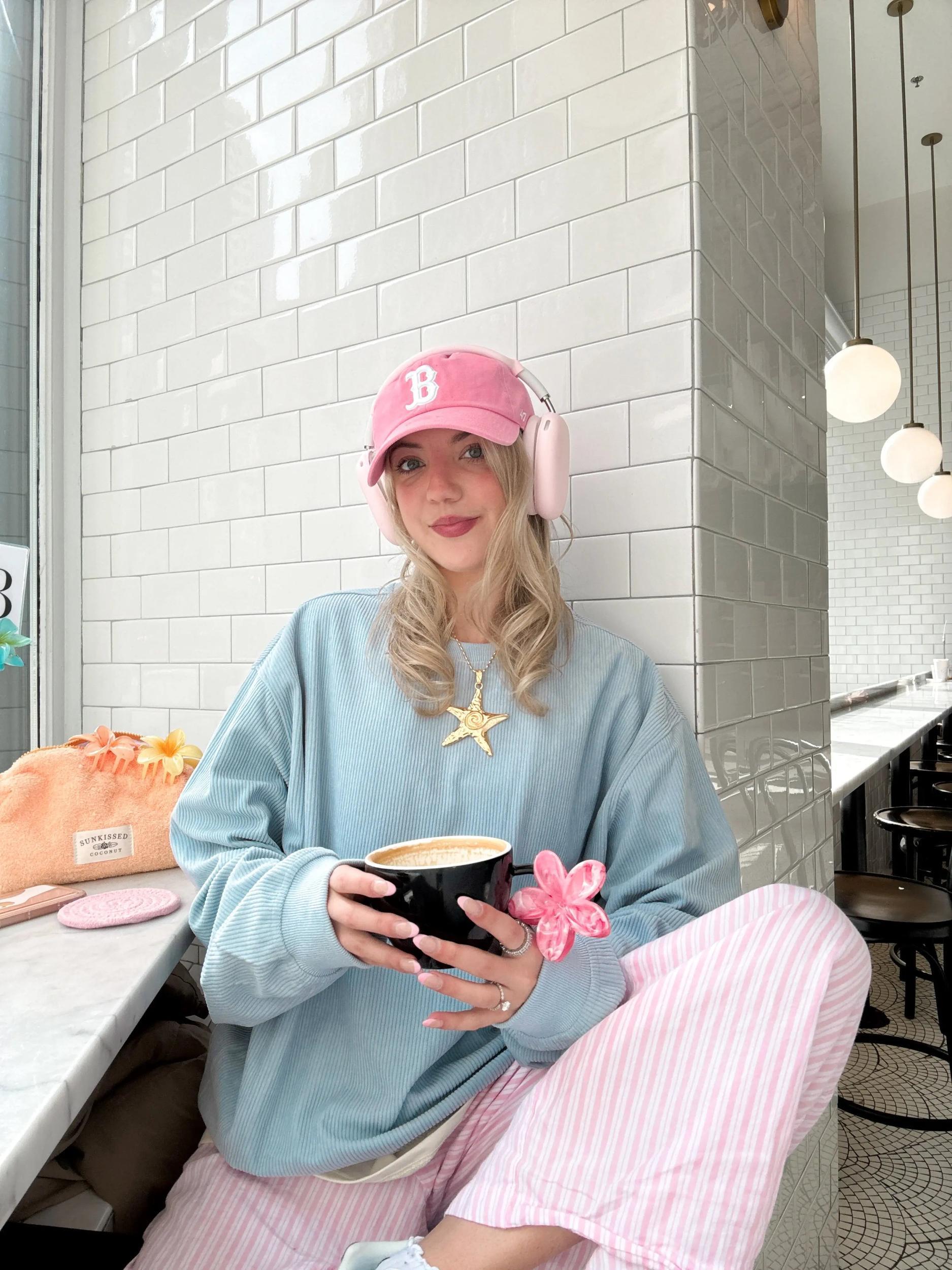 Light Pink Basic Corduroy Sweatshirt Product Image