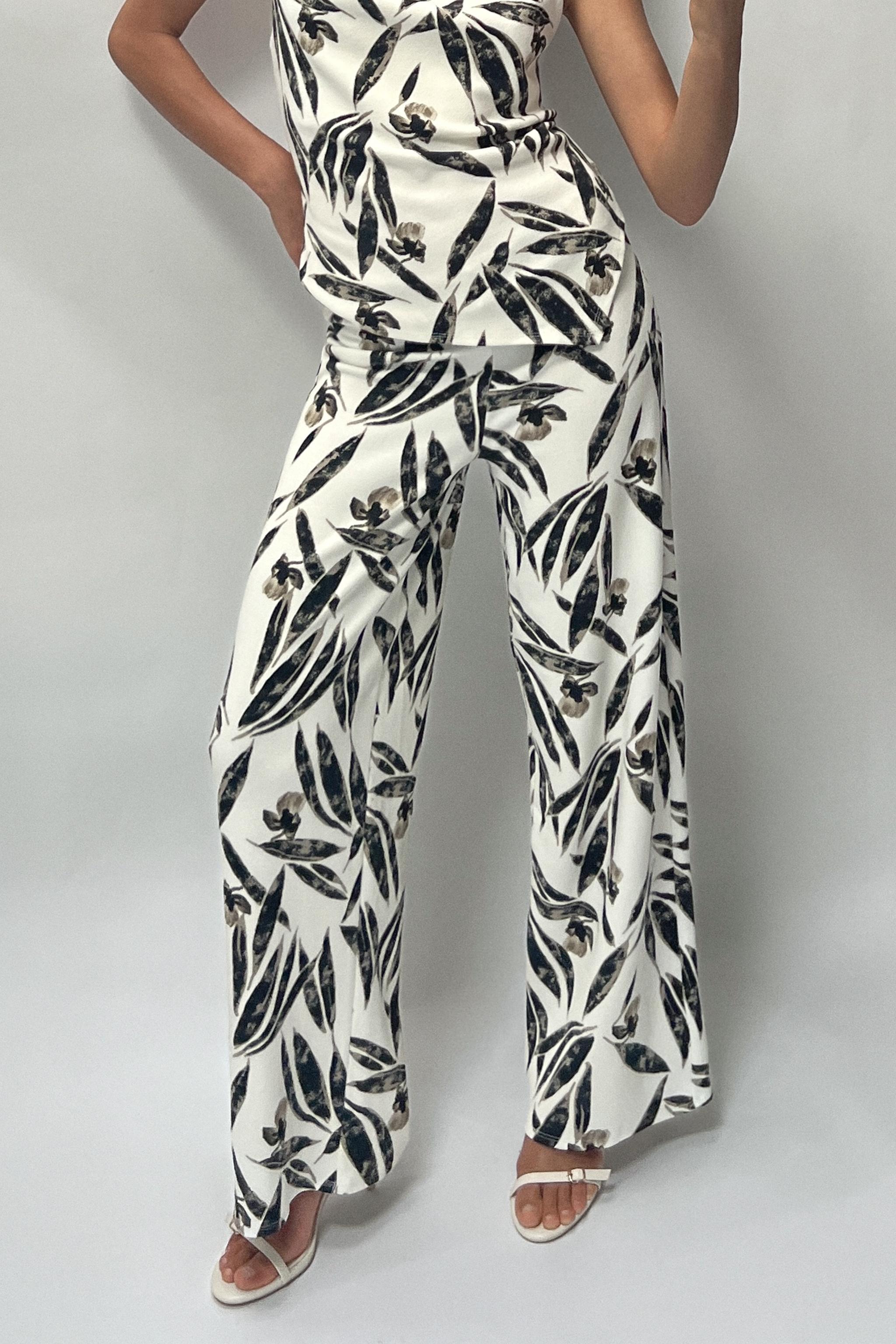 WIDE LEG PRINTED PIQUÉ PANTS Product Image