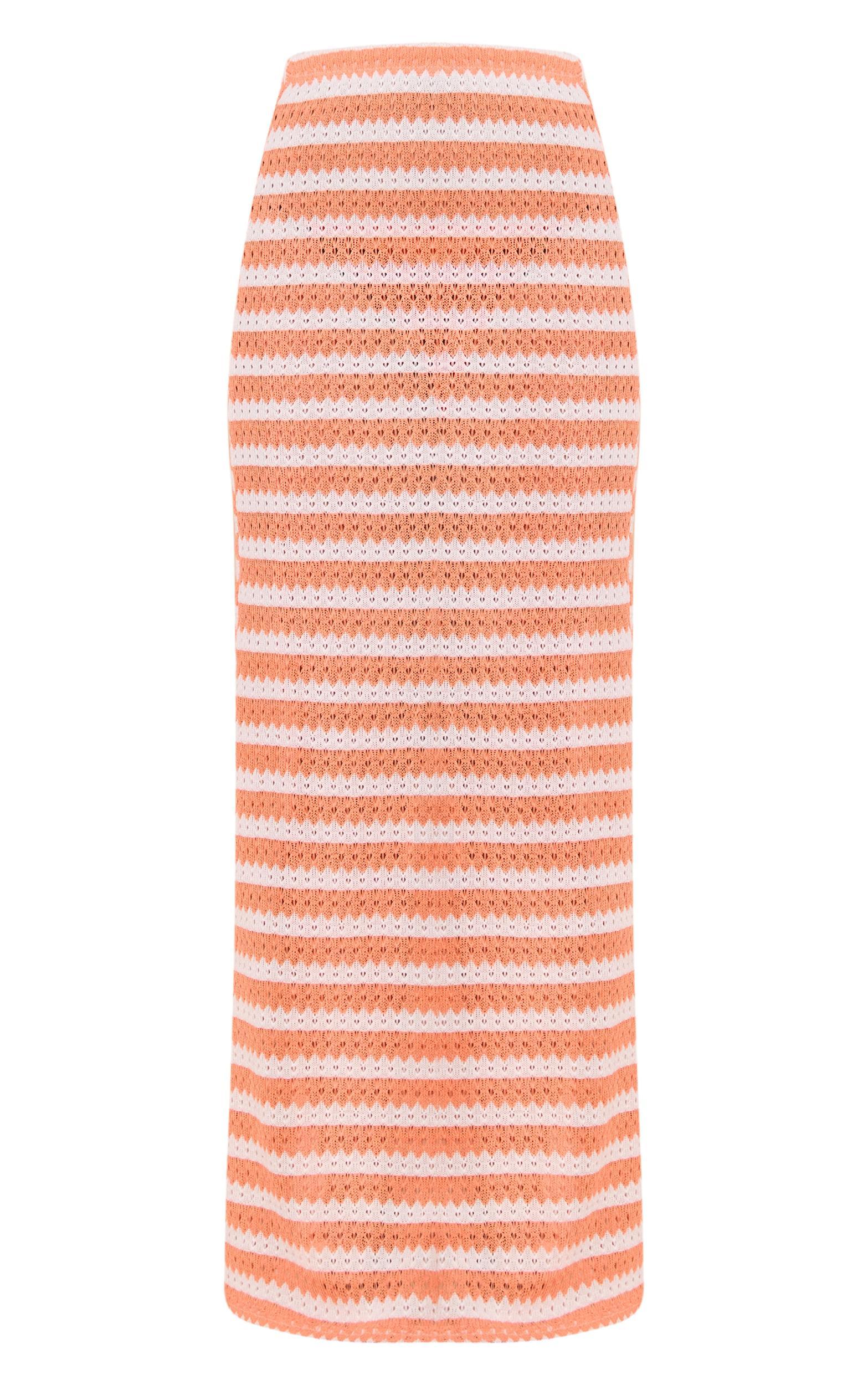 Peach Striped Textured Jersey Maxi Skirt Product Image