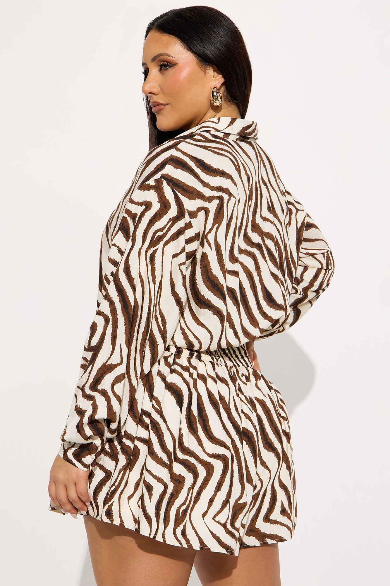 Rania Long Sleeve Button Up Romper - Brown/combo Female Product Image