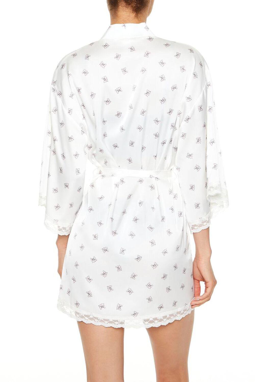 Lace-Trim Bow Print Satin Robe | Forever 21 Product Image