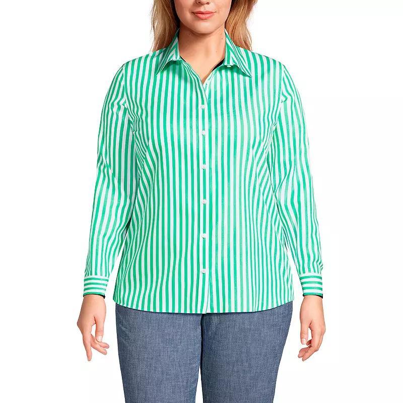 Plus Size Lands' End Wrinkle-Free No Iron Button-Front Shirt, Women's, Size: 16 W, Black Dual Stripe Product Image