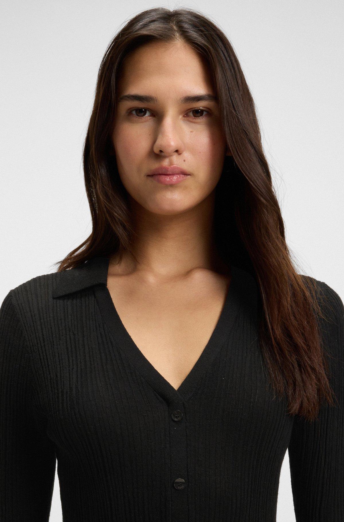 Virgin-wool sweater with collar and buttoned placket Product Image