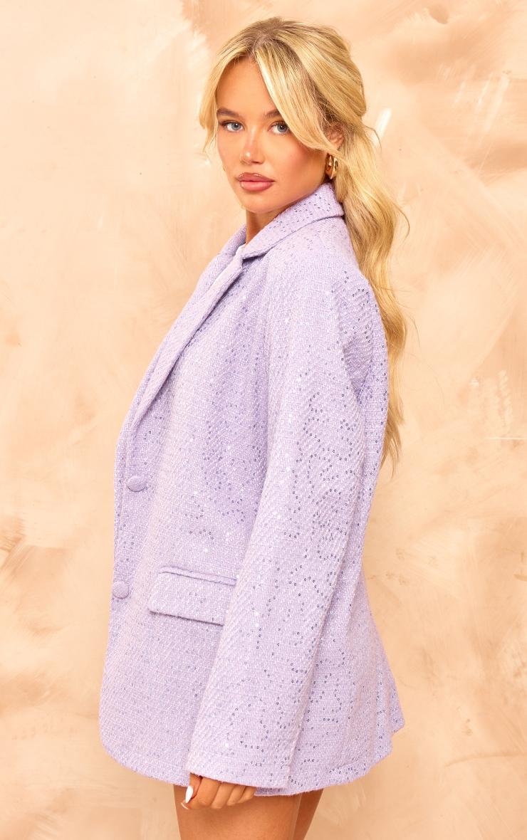 Lilac Glitter Textured Oversized Blazer Product Image