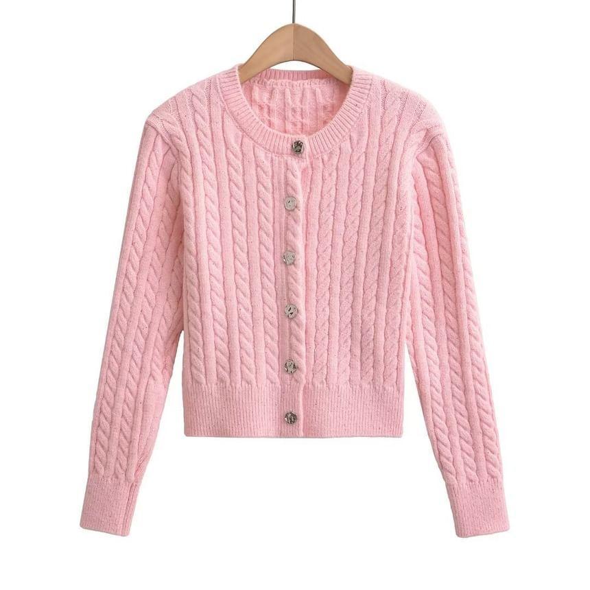 Plain Button-Up Cable Knit Cardigan Product Image