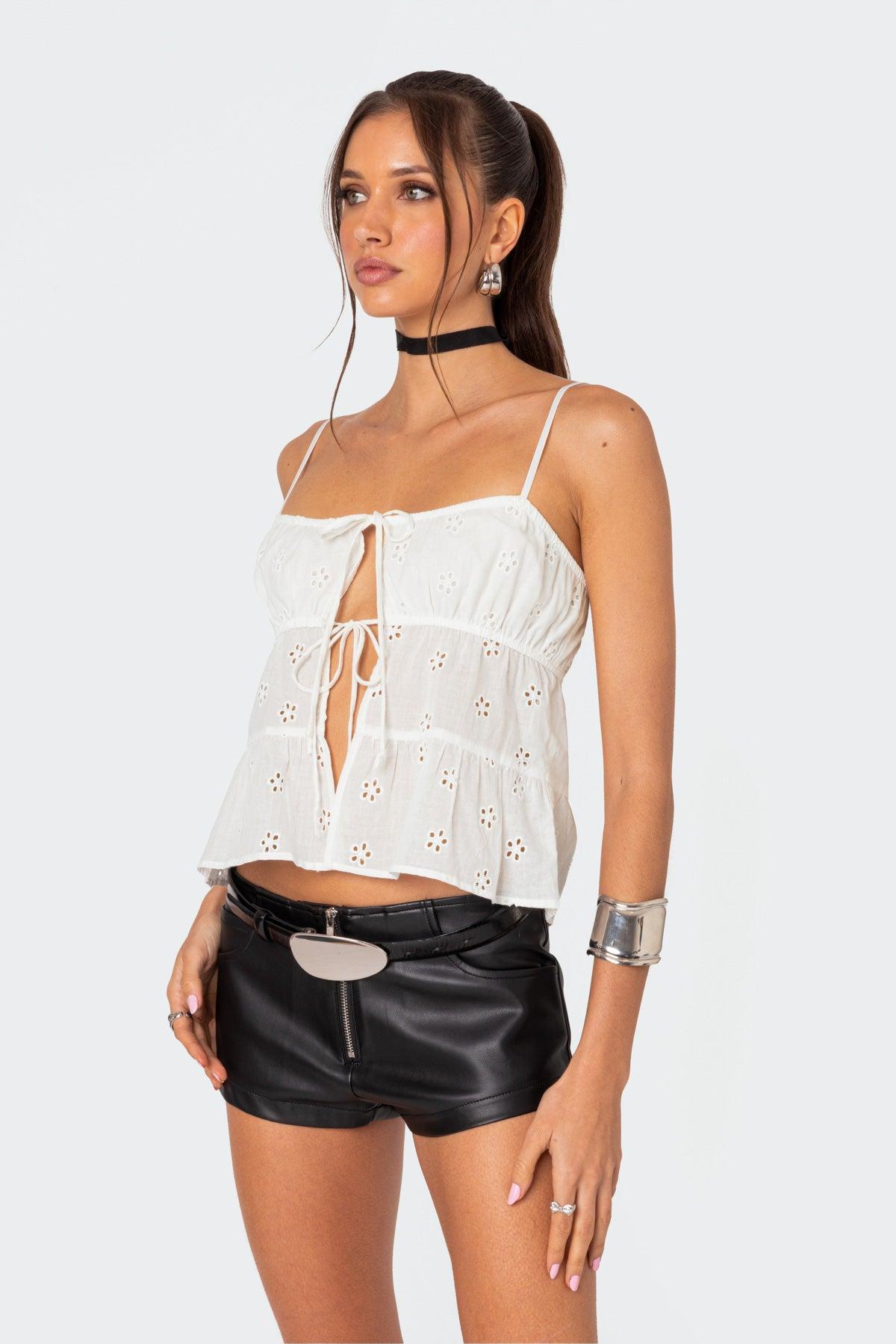 Chelsea Tie Front Eyelet Tank Top Product Image