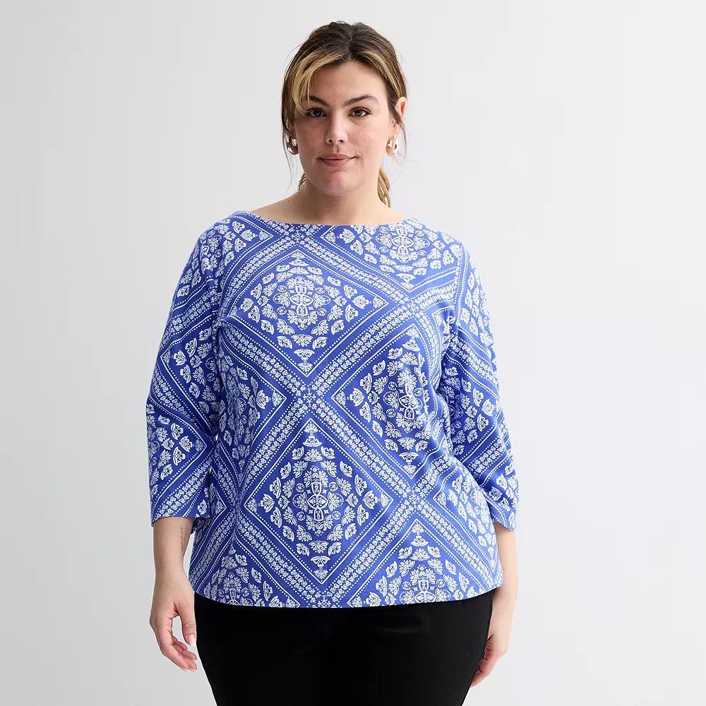 Plus Size Croft & Barrow® Boatneck Top, Women's, Size: 3XL, Blue Scarf Tile Product Image