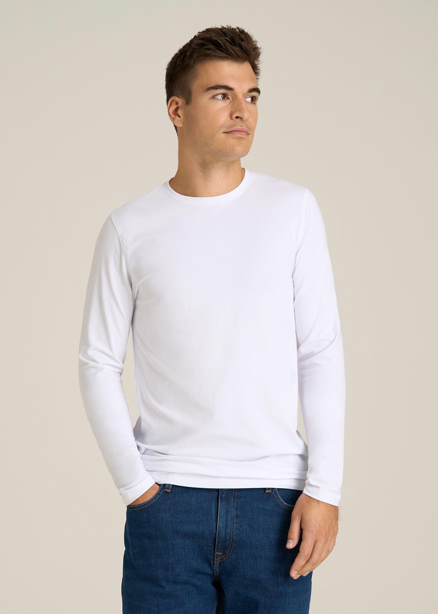The Essential Modern Fit Crewneck Long Sleeve Tee for Tall Men in White Male Product Image