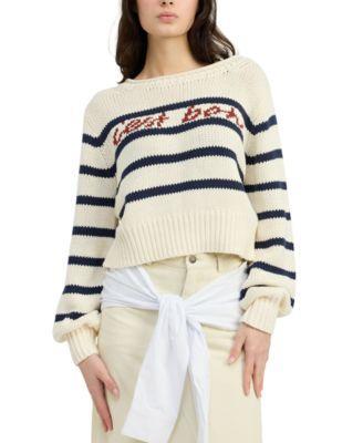 En Saison Womens Helena Cotton Striped Cropped Sweater Product Image