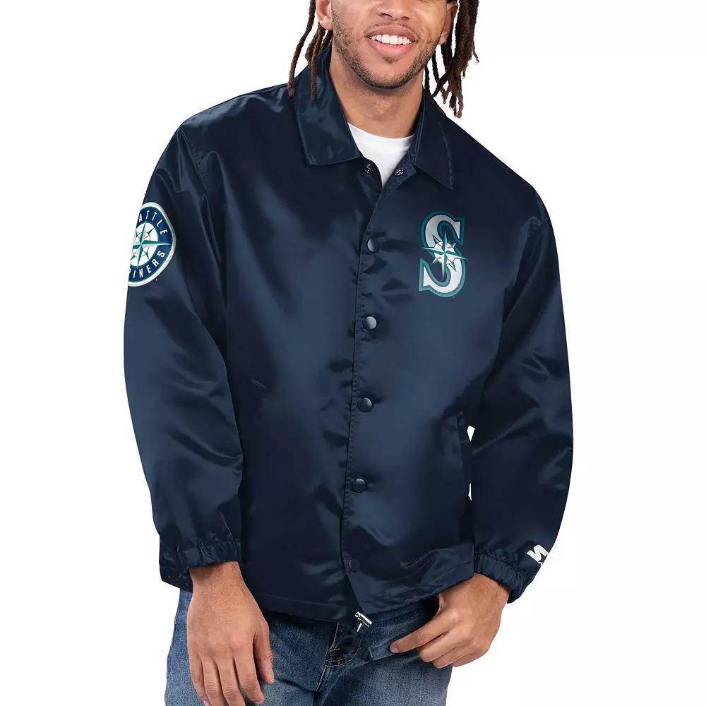 Men's Starter Navy Seattle Mariners Option Route Satin Full-Snap Jacket, Size: Medium, Blue Product Image