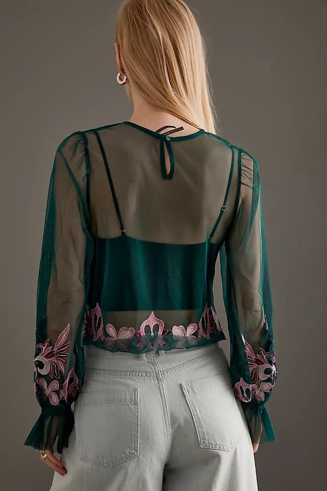 By Anthropologie Long-Sleeve Embroidered Mesh Top Product Image