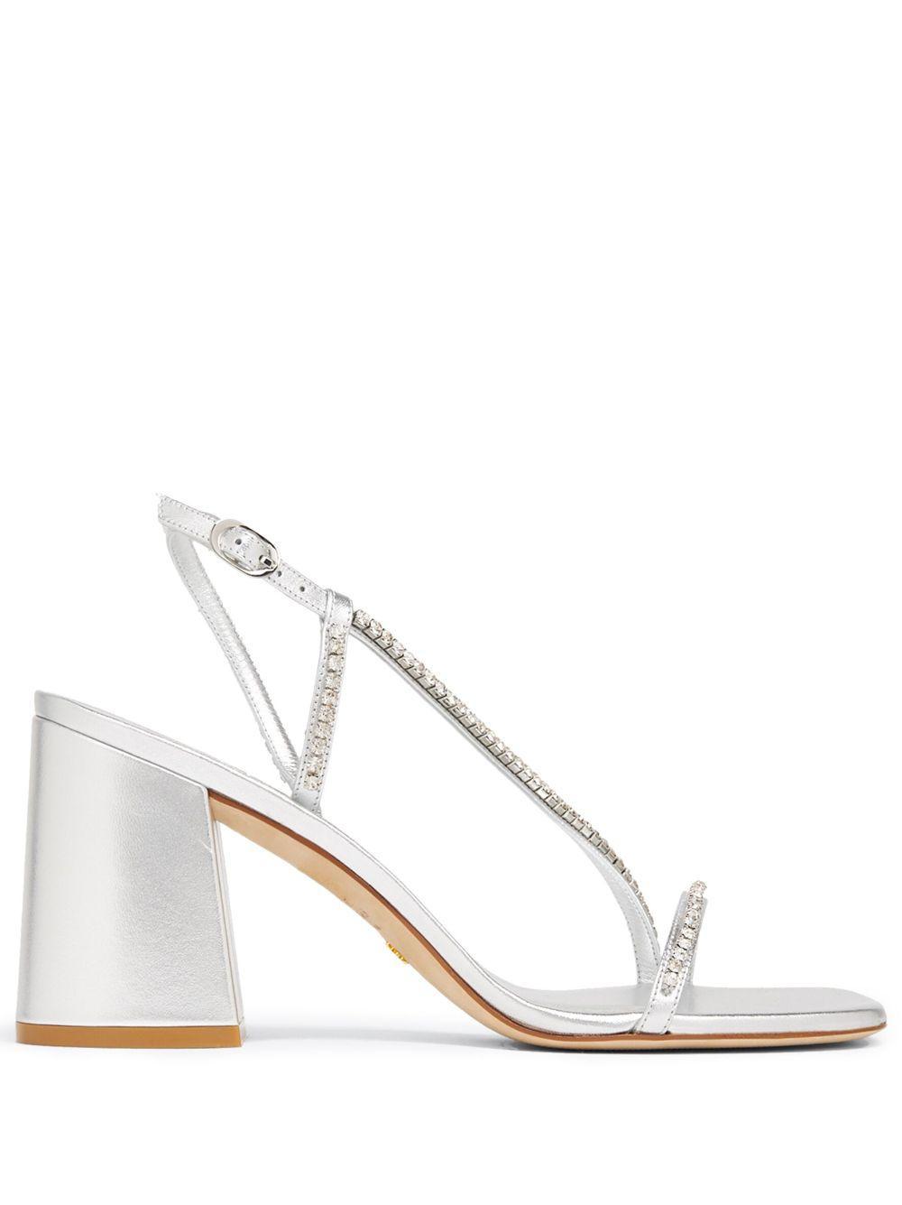 STUART WEITZMAN Soiree Metallic Crystal Slingback Sandals In Silver Crystal Product Image