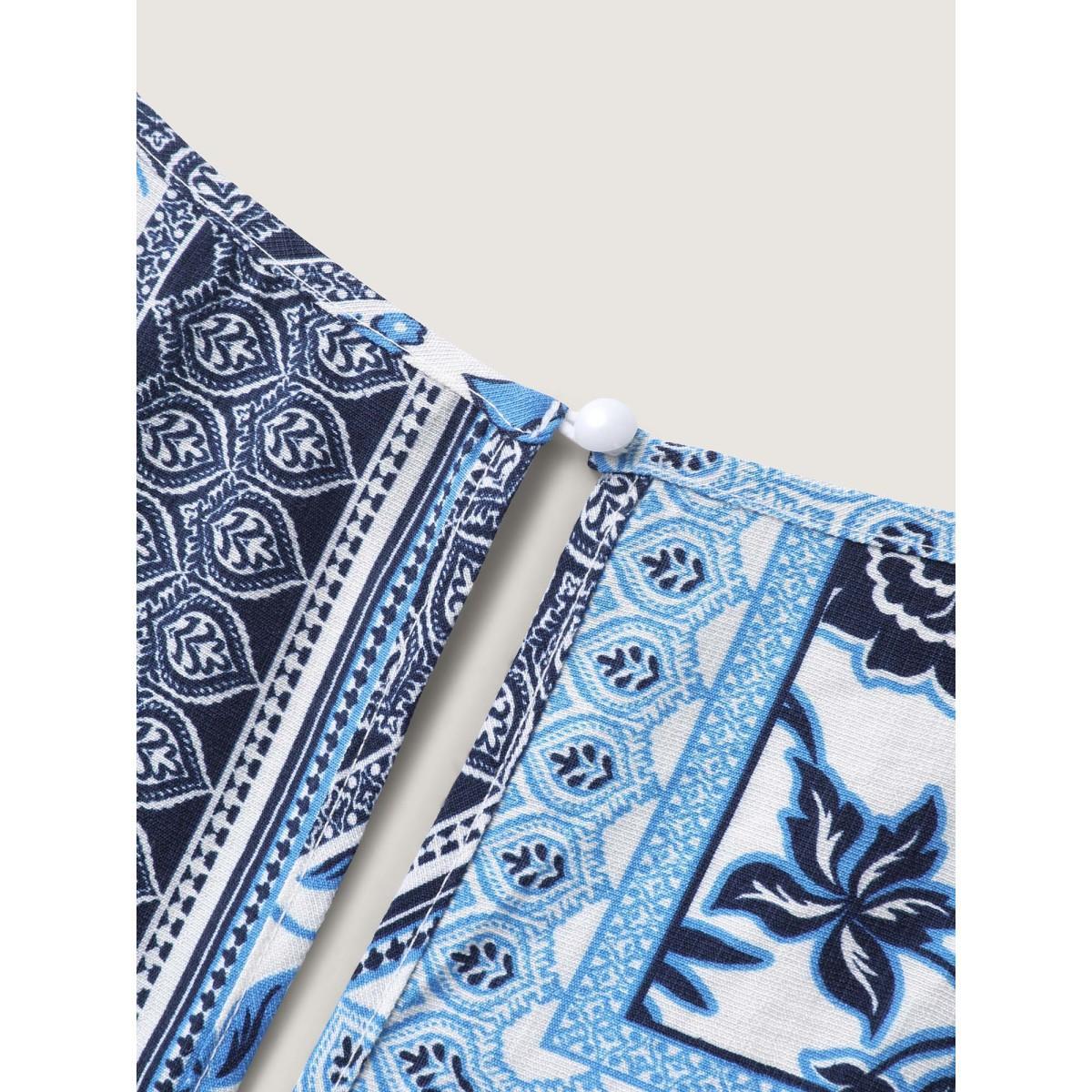 Plus Size DarkBlue Floral Collage Shirred Straight-Leg Jumpsuit Women Sleeveless U-neck Everyday-Casual Loose Jumpsuits BloomChic 14-16/1X Product Image