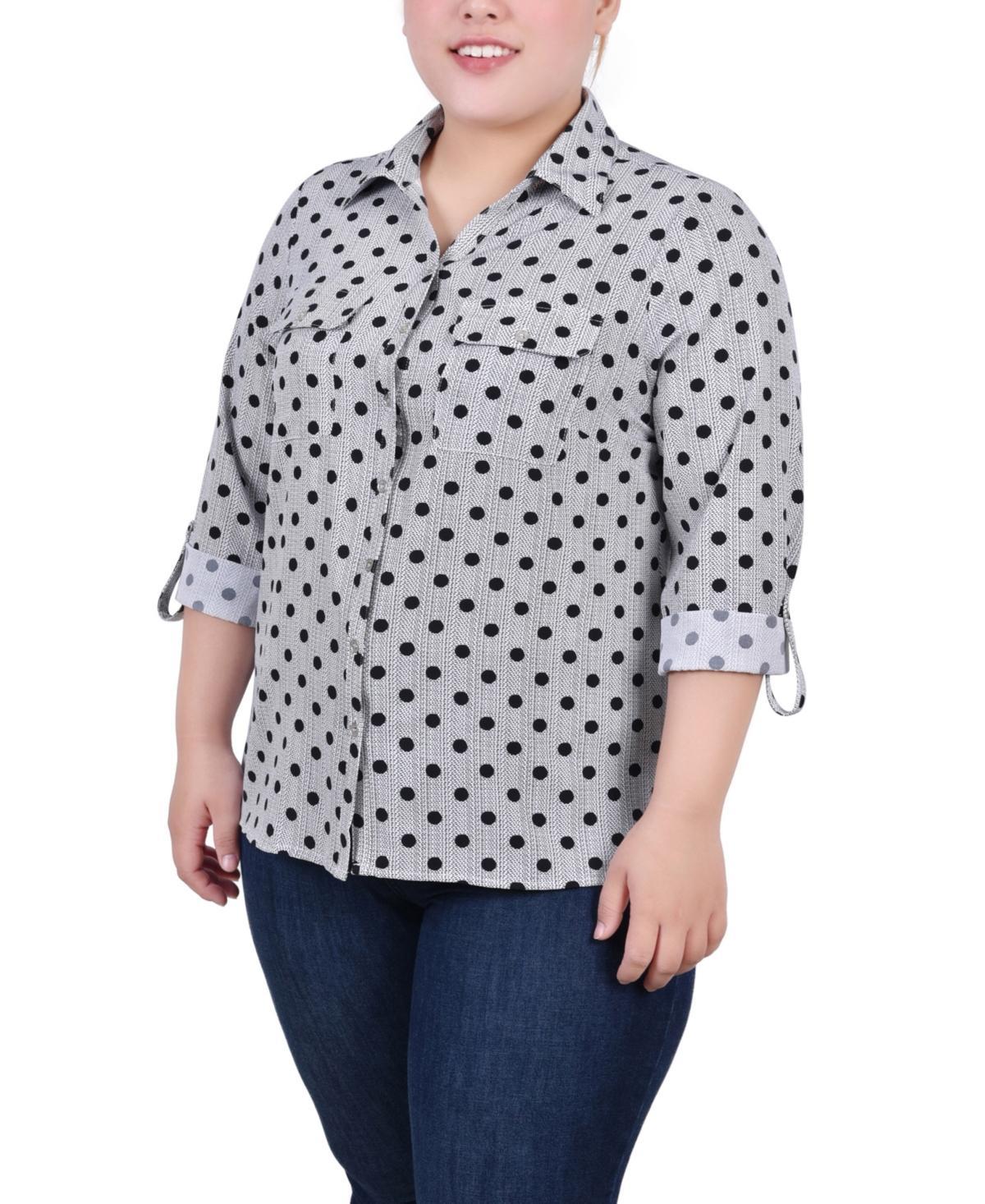 Ny Collection Plus Size 3/4 Sleeve Roll Tab Notch Collar Blouse Product Image