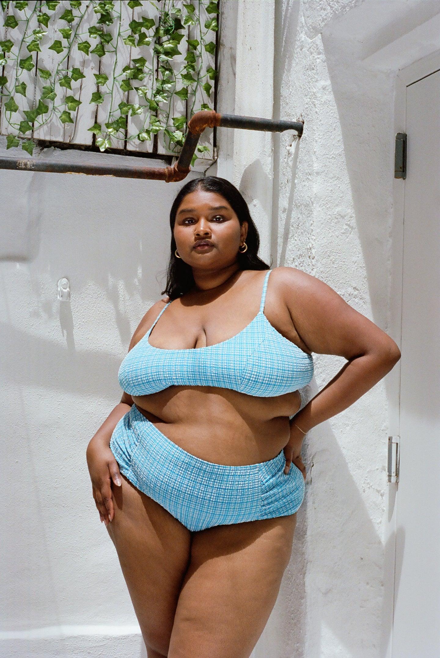 Scoop Bikini Top - Ocean Micro Gingham Product Image