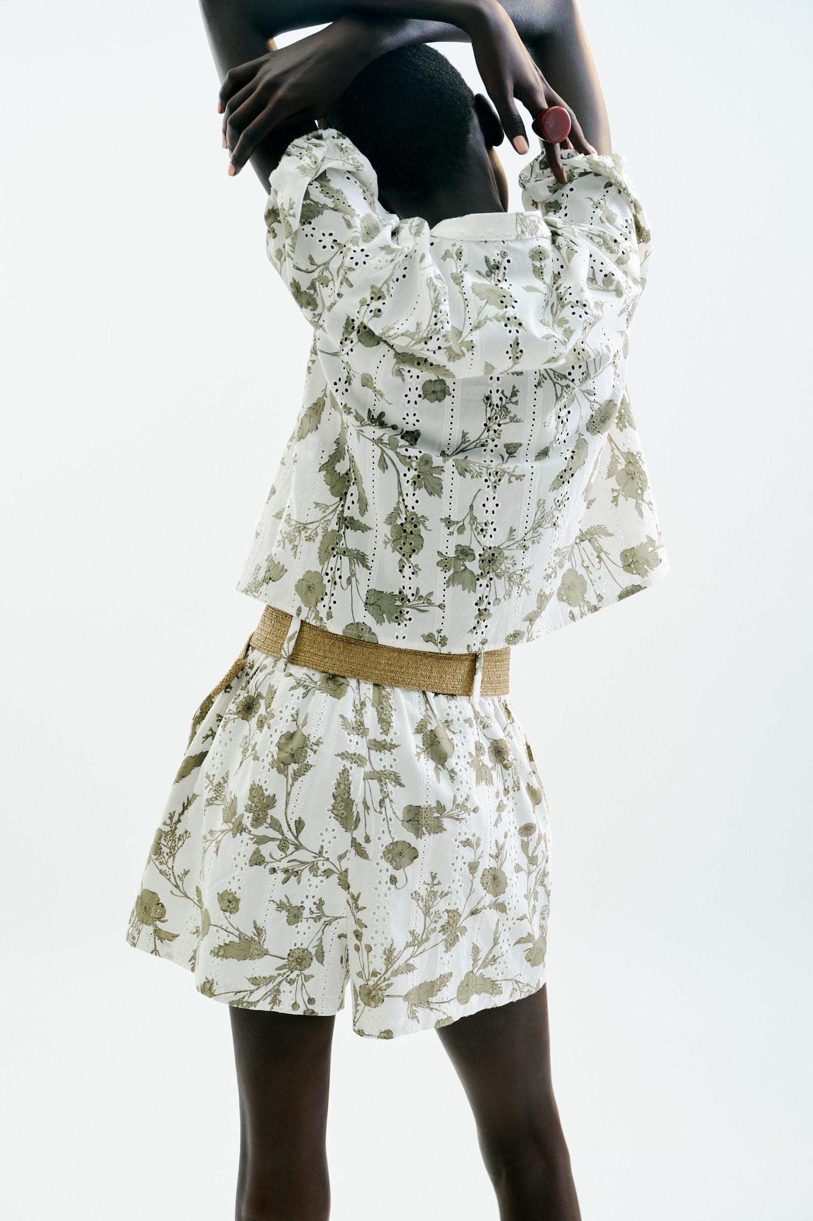 PRINTED SHORTS WITH PERFORATED EMBROIDERY Product Image