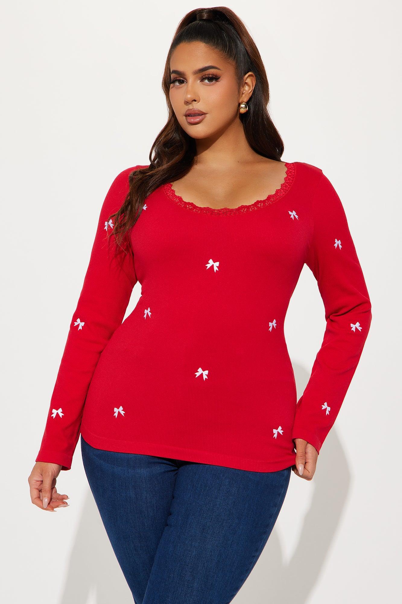 Sweet Moments Seamless Bow Top - Red Product Image