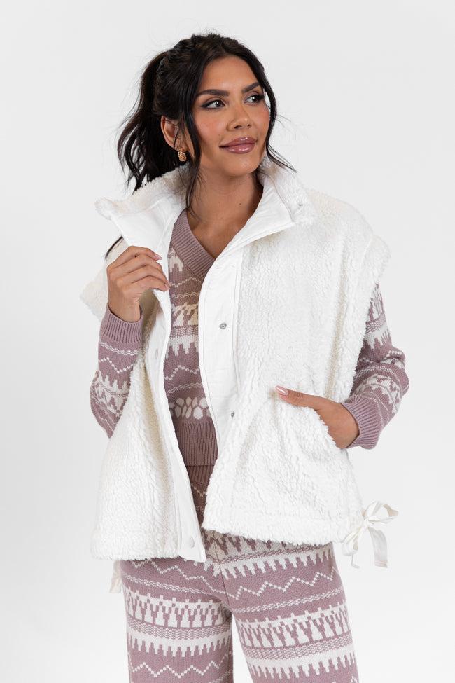 Feel It All White Oversized Sherpa Vest Product Image