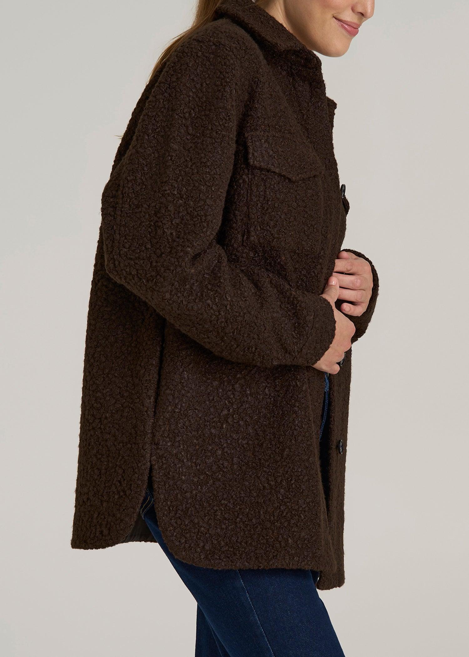 Relaxed Boucle Shacket for Tall Women in Espresso Female Product Image