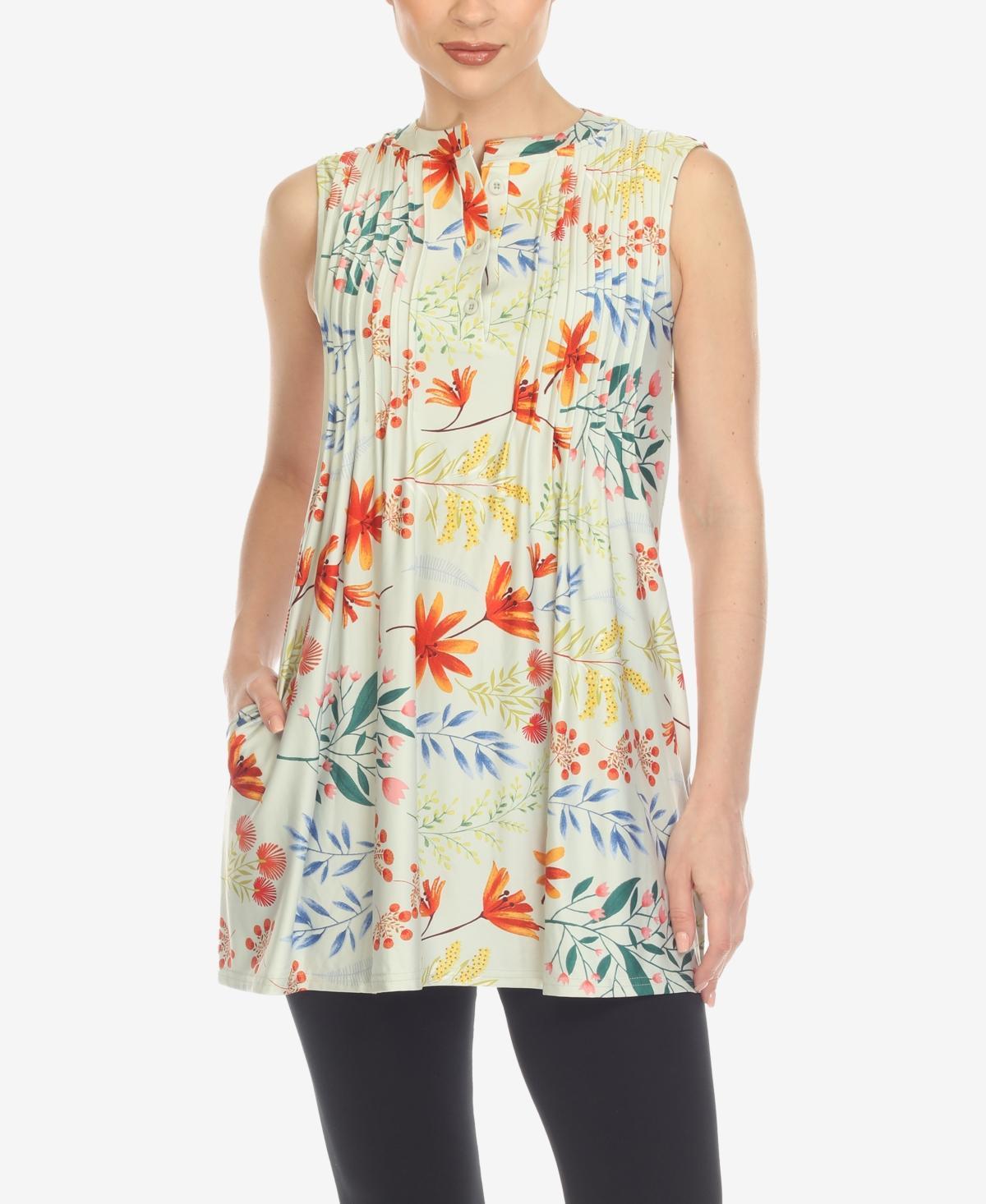 White Mark Womens Floral Sleeveless Tunic Top Product Image