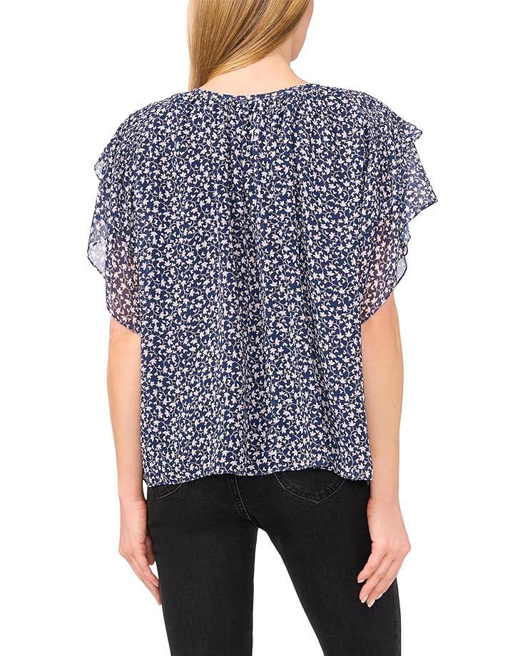 Split Tie Neck Ruffle Cuff Top Product Image